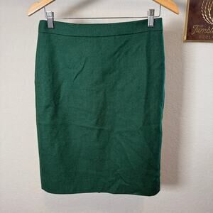 Women's J.Crew Dark Green No. 2 Pencil 100% Wool Skirt Size 4